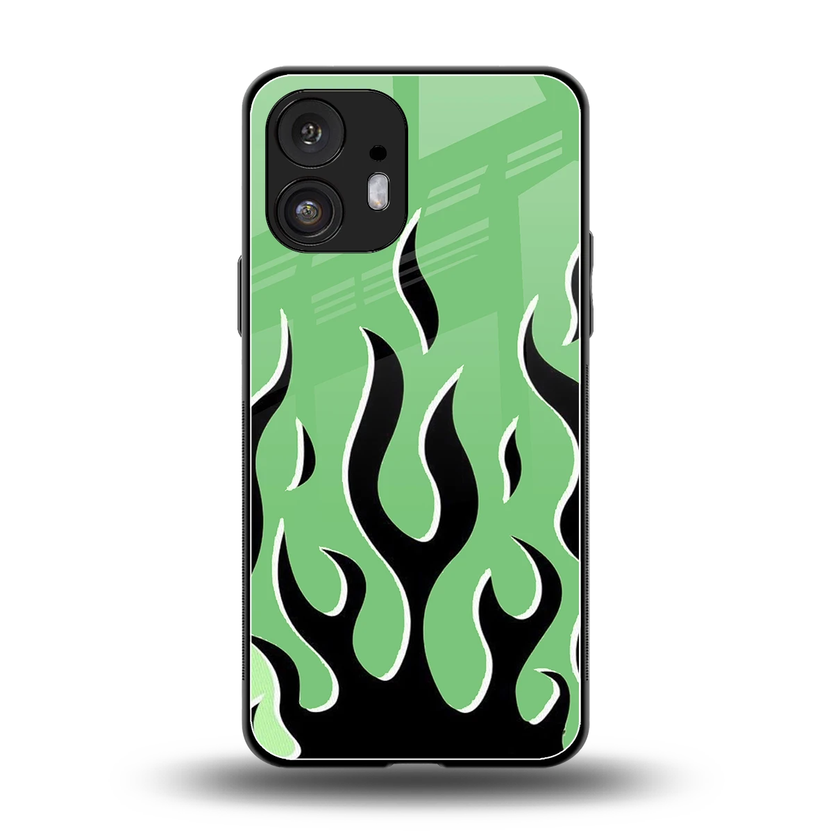 Y2K Retro Green Flames back phone cover | glass case for nothing phone 2