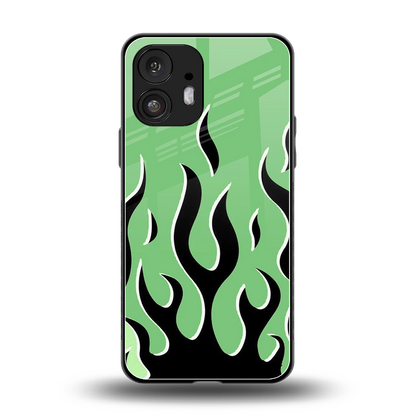 Y2K Retro Green Flames back phone cover | glass case for nothing phone 2