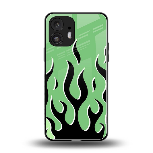 Y2K Retro Green Flames back phone cover | glass case for nothing phone 2