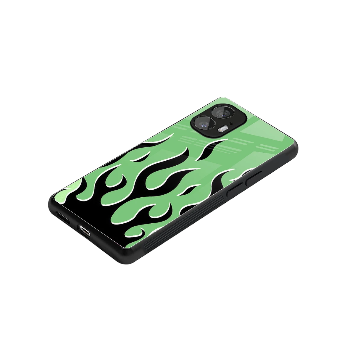 Y2K Retro Green Flames stylish phone case for nothing phone 2 | glossy glass and slim fit