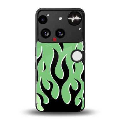Y2K Retro Green Flames back phone cover | glass case for nothing phone 3