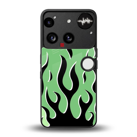 Y2K Retro Green Flames back phone cover | glass case for nothing phone 3