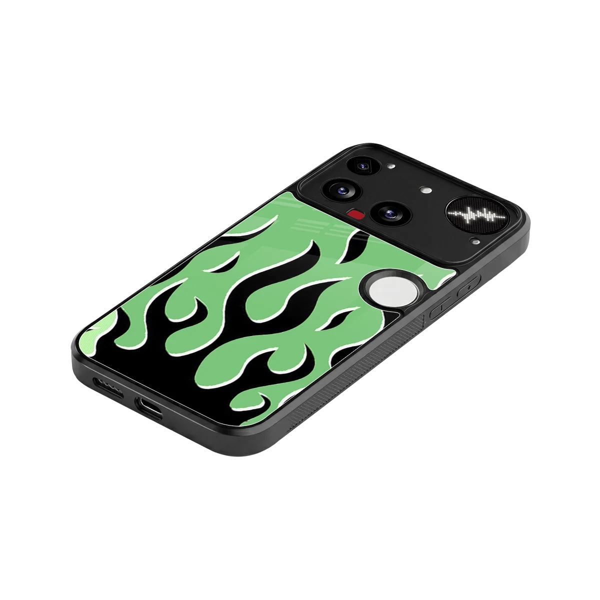 Y2K Retro Green Flames stylish phone case for nothing phone 3 | glossy glass and slim fit