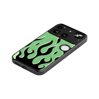 Y2K Retro Green Flames stylish phone case for nothing phone 3 | glossy glass and slim fit