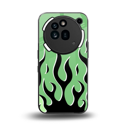 Y2K Retro Green Flames back phone cover | glass case for nothing phone 3a pro