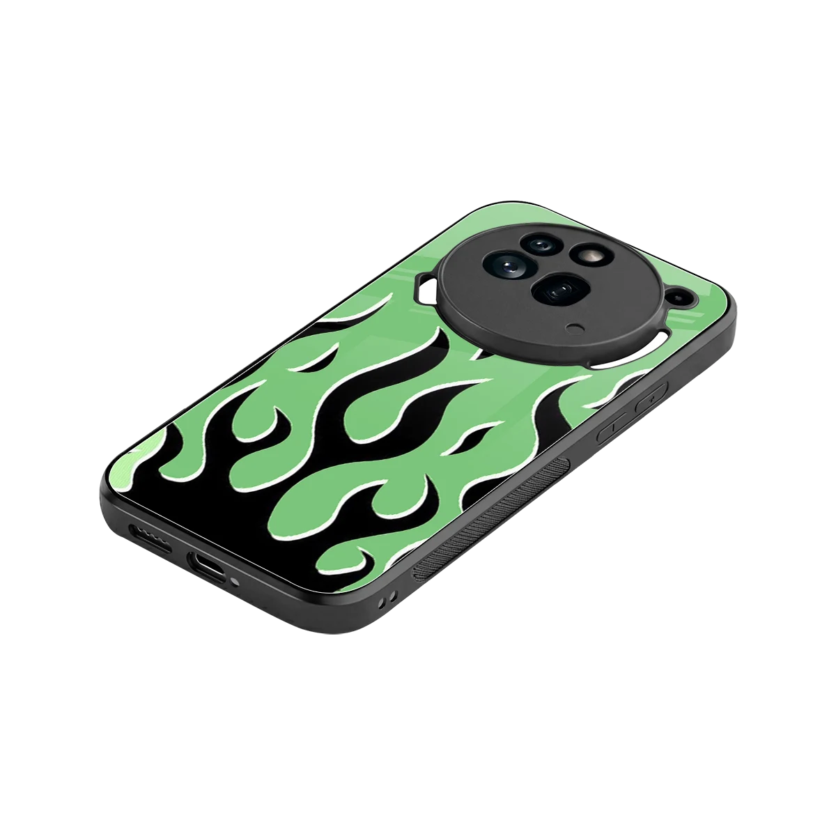 Y2K Retro Green Flames stylish phone case for nothing phone 3a pro | glossy glass and slim fit
