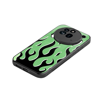 Y2K Retro Green Flames stylish phone case for nothing phone 3a pro | glossy glass and slim fit