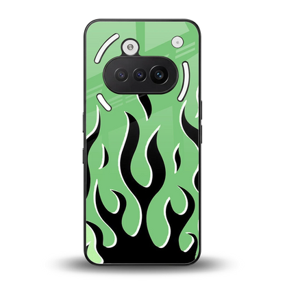 Y2K Retro Green Flames back phone cover | glass case for nothing phone 3a