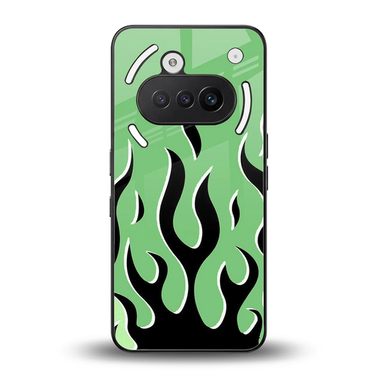 Y2K Retro Green Flames back phone cover | glass case for nothing phone 3a