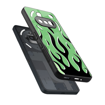 Y2K Retro Green Flames sleek nothing phone 3a cover with tempered glass back and TPU edges