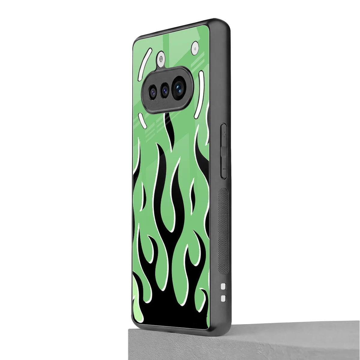 Y2K Retro Green Flames nothing phone 3a mobile cover | shockproof glass phone case