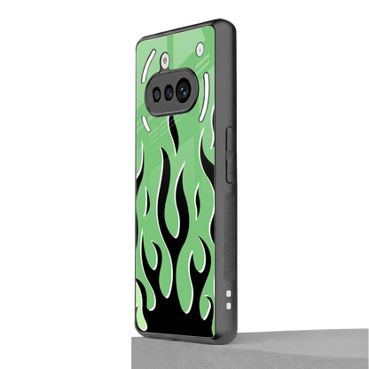Y2K Retro Green Flames nothing phone 3a mobile cover | shockproof glass phone case