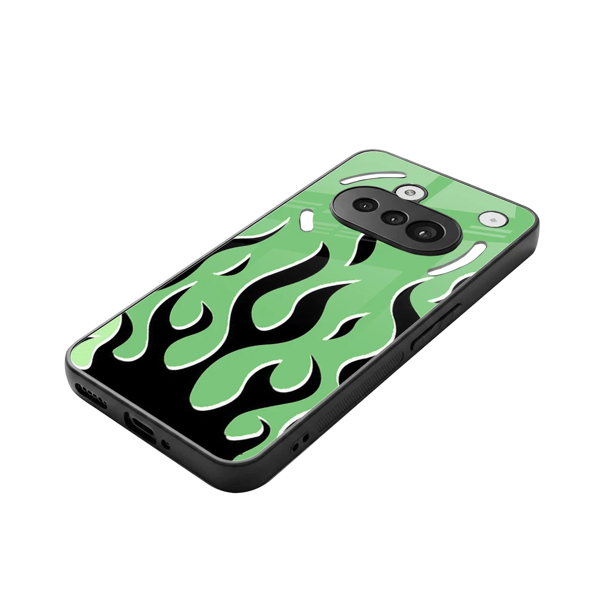 Y2K Retro Green Flames stylish phone case for nothing phone 3a | glossy glass and slim fit