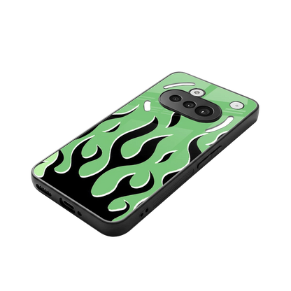 Y2K Retro Green Flames stylish phone case for nothing phone 3a | glossy glass and slim fit