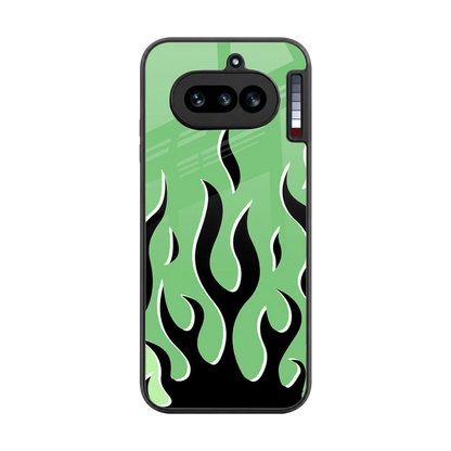Y2K Retro Green Flames back phone cover | glass case for nothing phone 4a