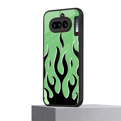 Y2K Retro Green Flames nothing phone 4a mobile cover | shockproof glass phone case
