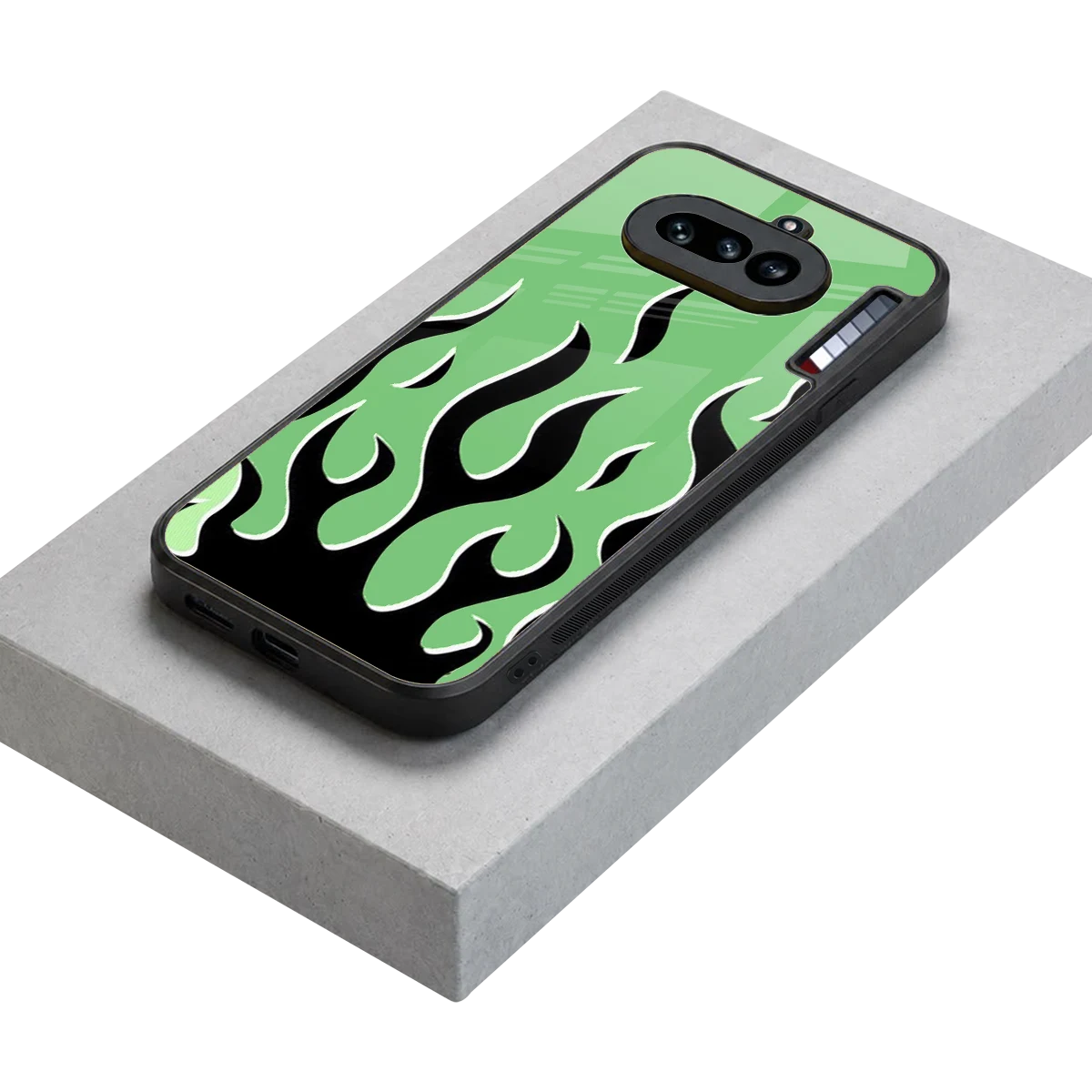 Y2K Retro Green Flames stylish phone case for nothing phone 4a | glossy glass and slim fit