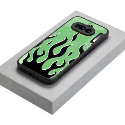 Y2K Retro Green Flames stylish phone case for nothing phone 4a | glossy glass and slim fit