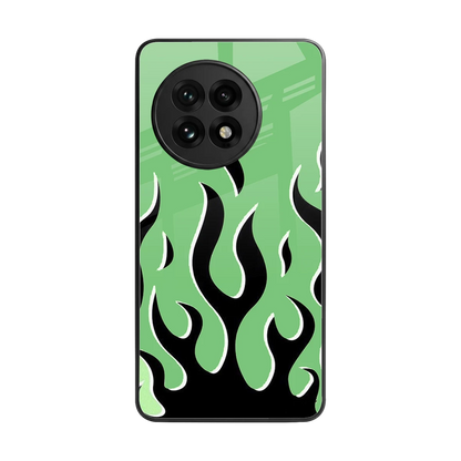 Y2K Retro Green Flames back phone cover | glass case for oneplus 13r