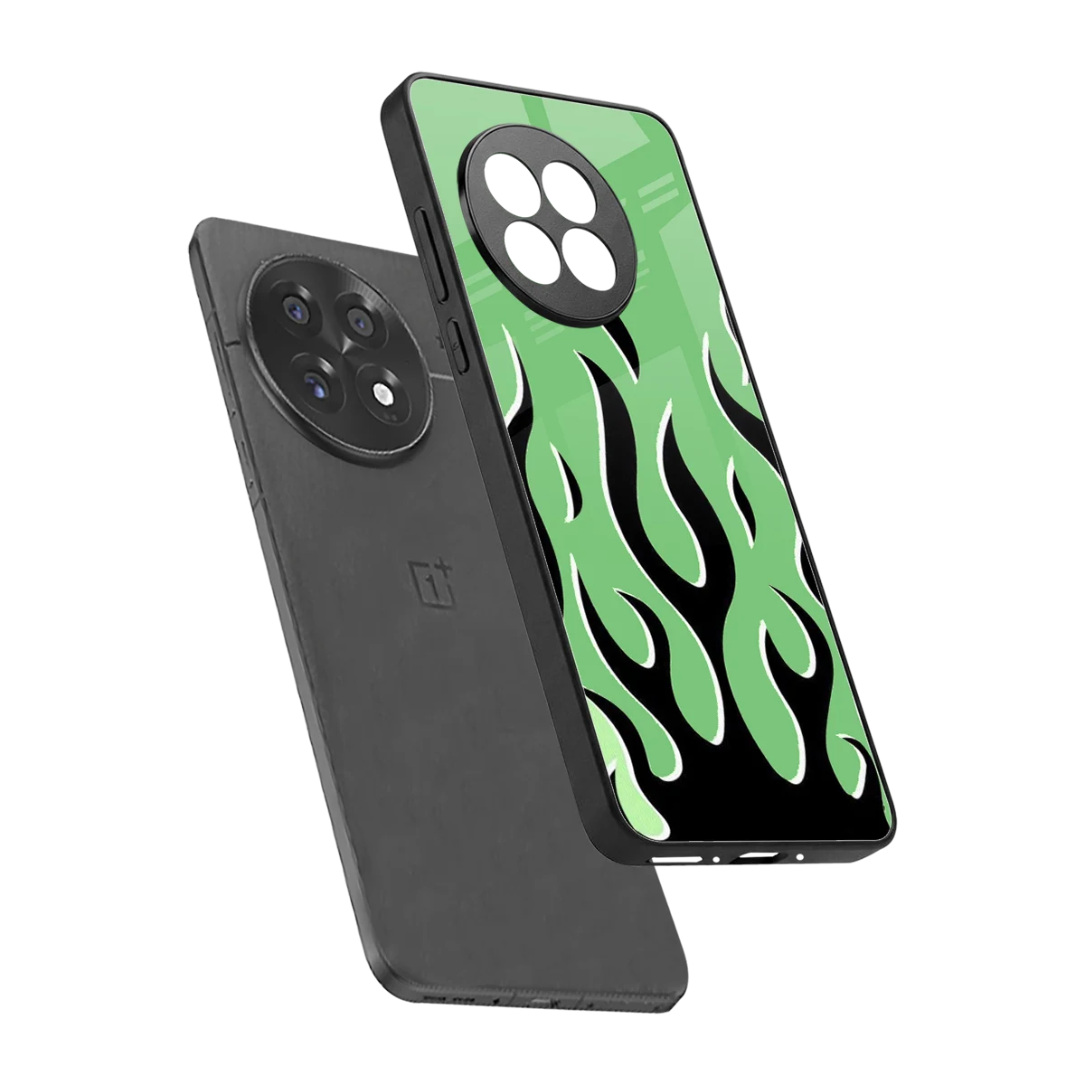 Y2K Retro Green Flames sleek oneplus 13r cover with tempered glass back and TPU edges