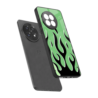 Y2K Retro Green Flames sleek oneplus 13r cover with tempered glass back and TPU edges