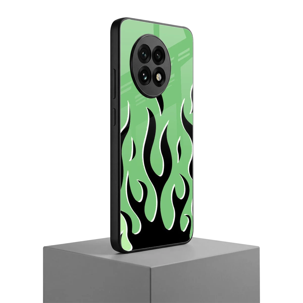 Y2K Retro Green Flames oneplus 13r mobile cover | shockproof glass phone case