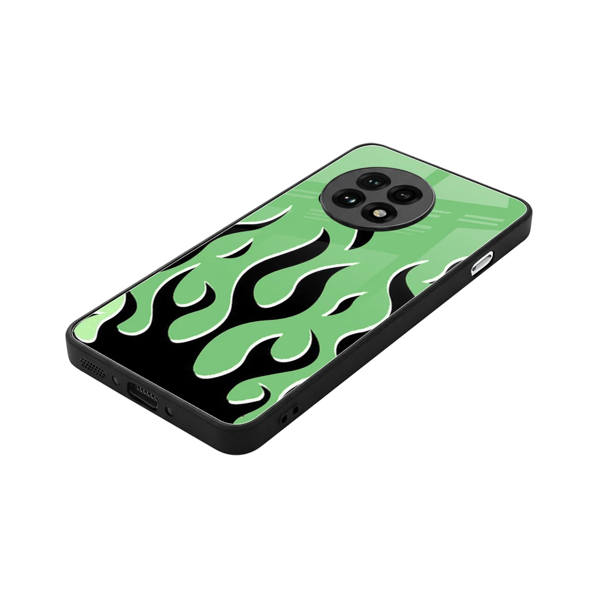 Y2K Retro Green Flames stylish phone case for oneplus 13r | glossy glass and slim fit
