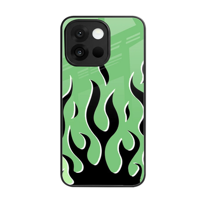 Y2K Retro Green Flames back phone cover | glass case for oneplus 13s