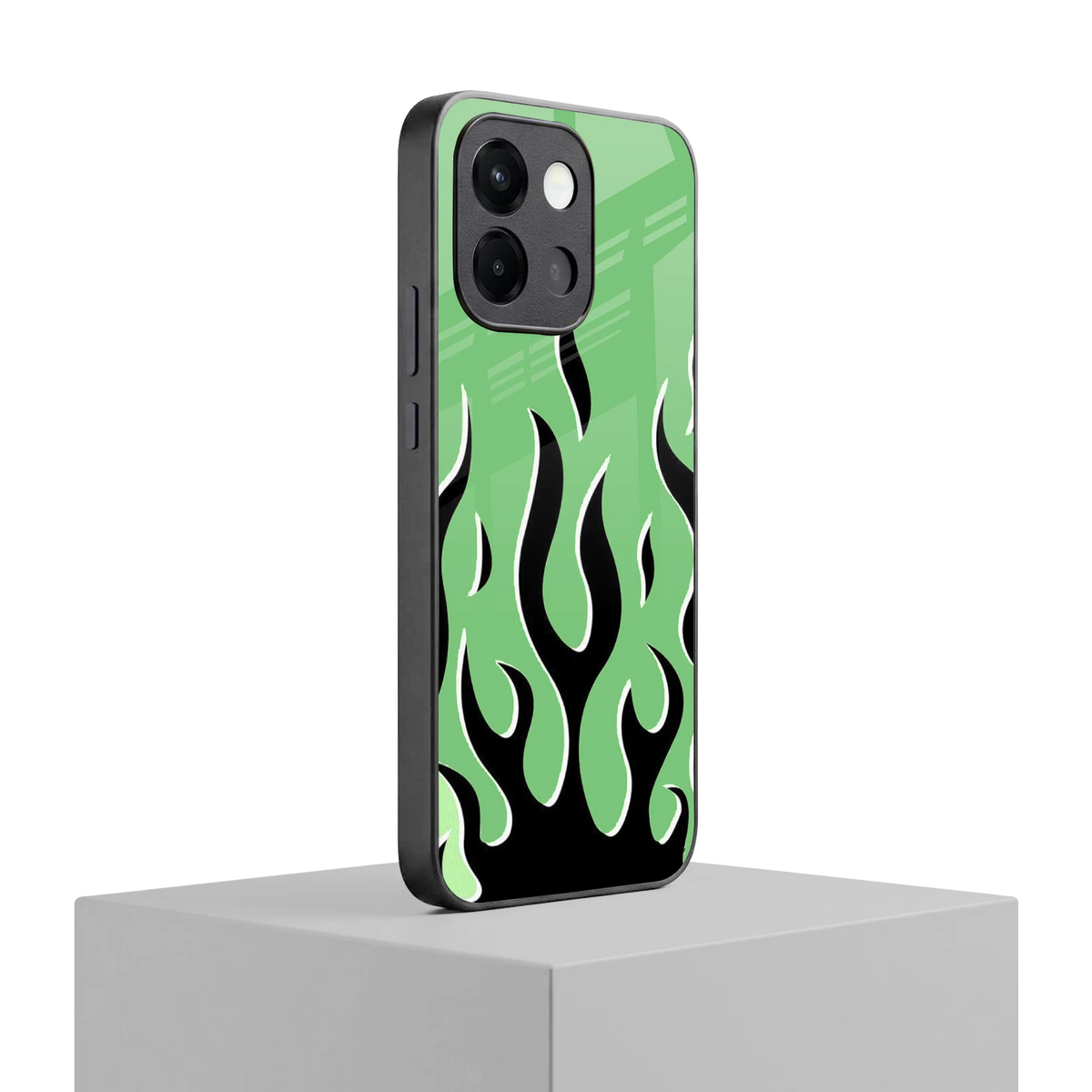 Y2K Retro Green Flames oneplus 13s mobile cover | shockproof glass phone case