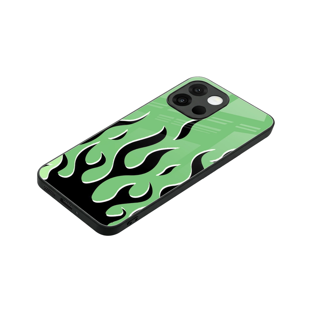 Y2K Retro Green Flames stylish phone case for oneplus 13s | glossy glass and slim fit