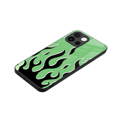Y2K Retro Green Flames stylish phone case for oneplus 13s | glossy glass and slim fit