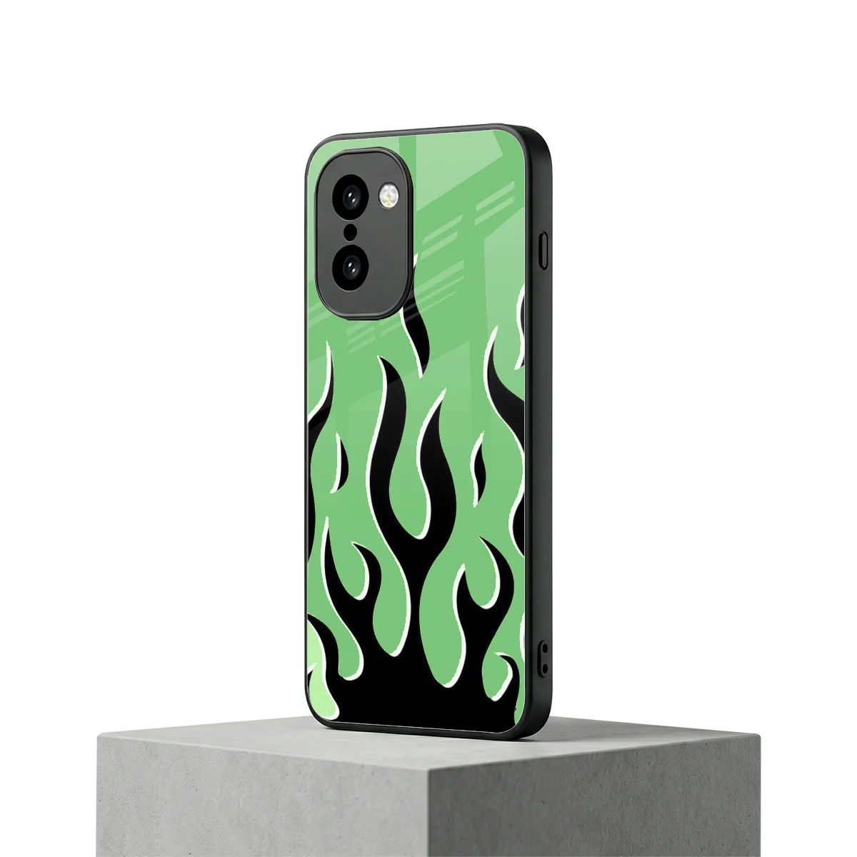Y2K Retro Green Flames oneplus 15r mobile cover | shockproof glass phone case