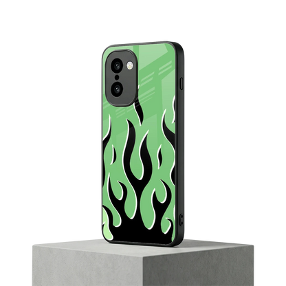 Y2K Retro Green Flames oneplus 15r mobile cover | shockproof glass phone case