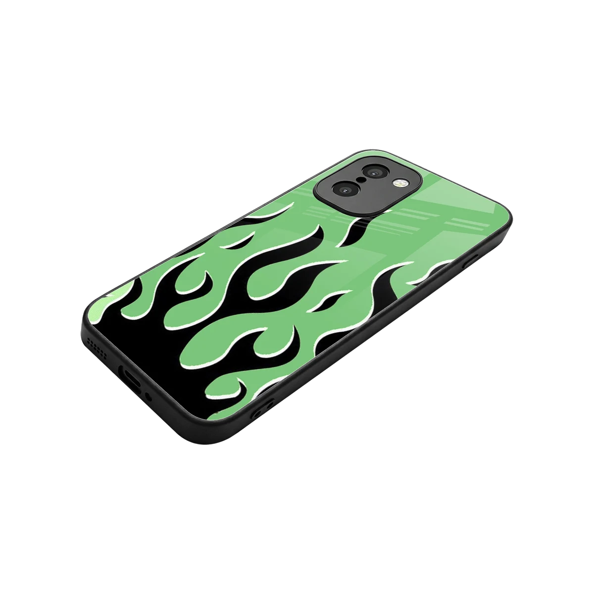 Y2K Retro Green Flames stylish phone case for oneplus 15r | glossy glass and slim fit