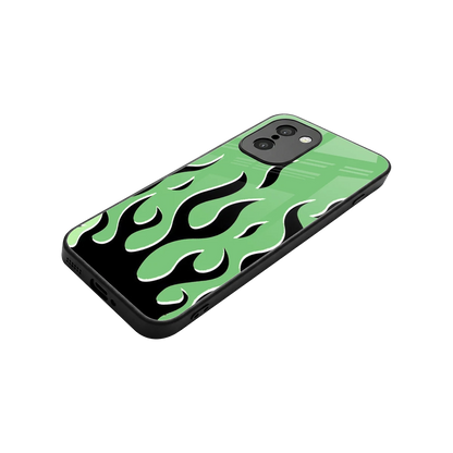 Y2K Retro Green Flames stylish phone case for oneplus 15r | glossy glass and slim fit