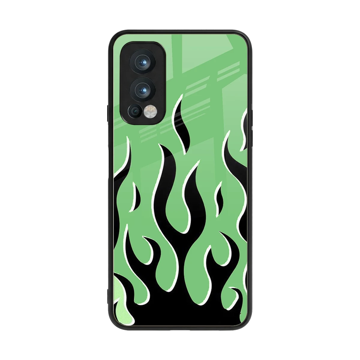 Y2K Retro Green Flames back phone cover | glass case for oneplus nord 2