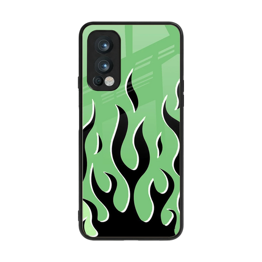 Y2K Retro Green Flames back phone cover | glass case for oneplus nord 2