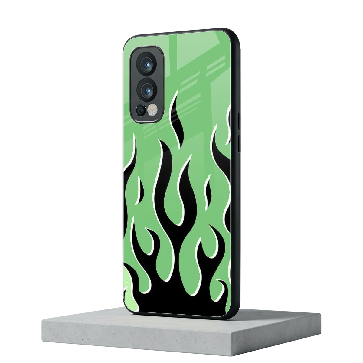 Y2K Retro Green Flames oneplus nord 2 mobile cover | shockproof glass phone case