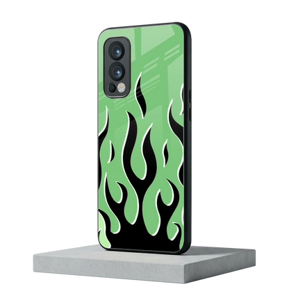 Y2K Retro Green Flames oneplus nord 2 mobile cover | shockproof glass phone case