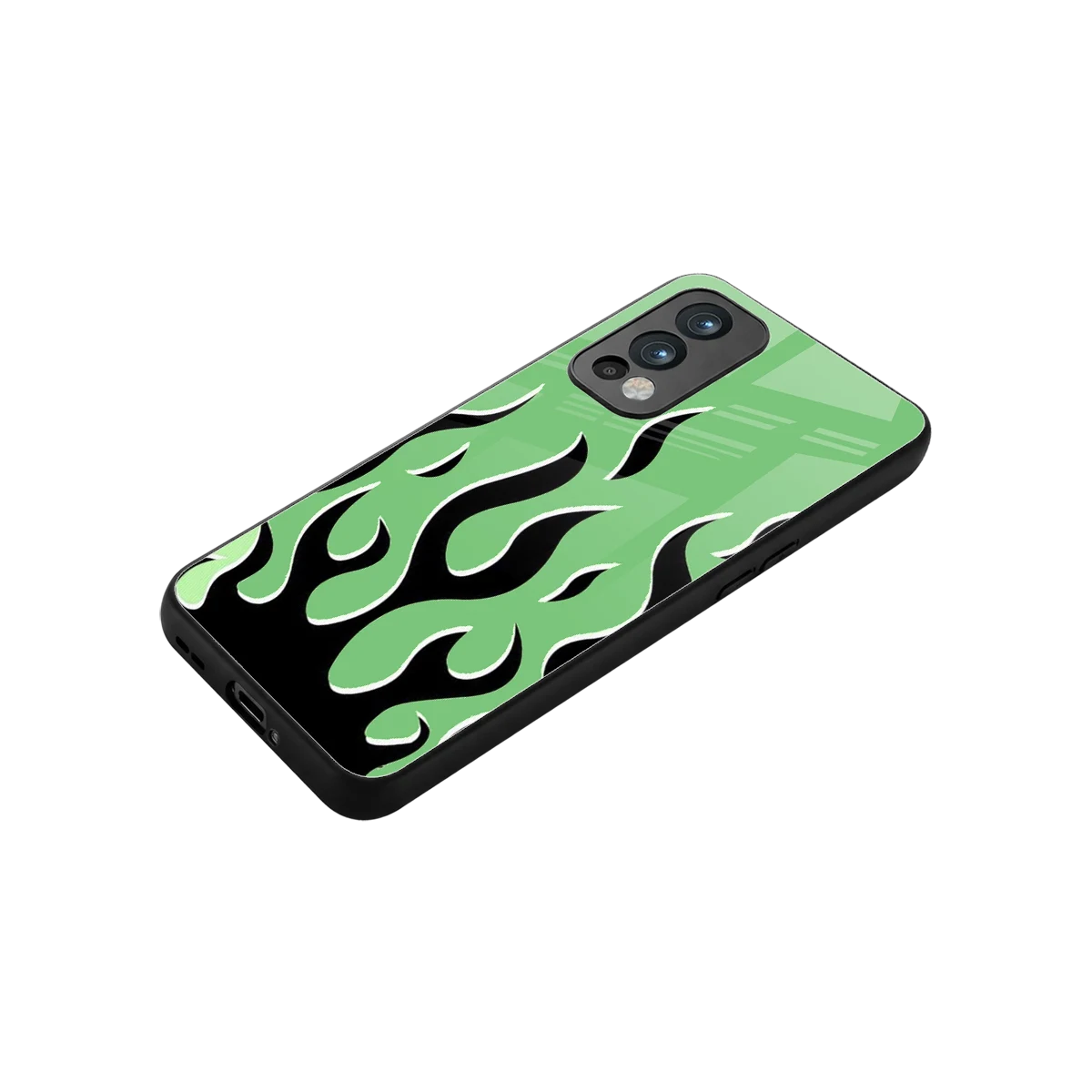 Y2K Retro Green Flames stylish phone case for oneplus nord 2 | glossy glass and slim fit