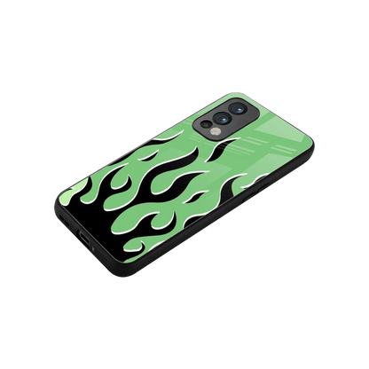 Y2K Retro Green Flames stylish phone case for oneplus nord 2 | glossy glass and slim fit