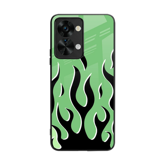 Y2K Retro Green Flames back phone cover | glass case for oneplus nord 2t