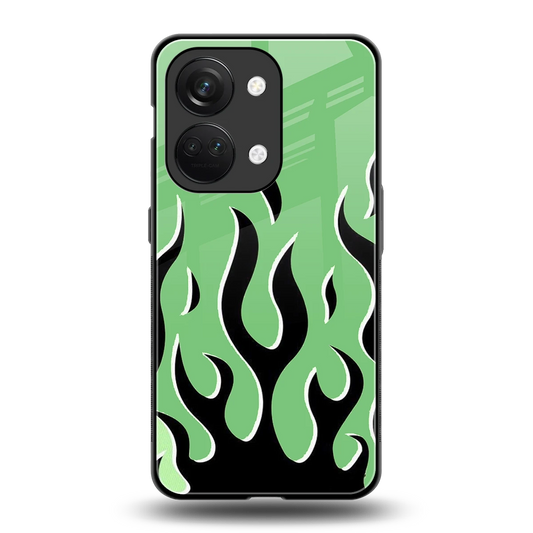 Y2K Retro Green Flames back phone cover | glass case for oneplus nord 3