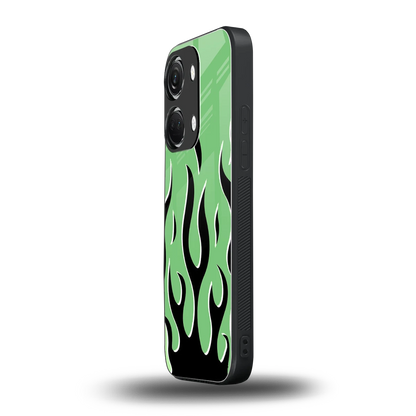 Y2K Retro Green Flames oneplus nord 3 mobile cover | shockproof glass phone case
