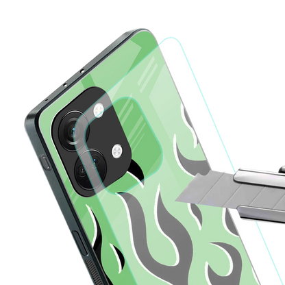 Y2K Retro Green Flames stylish phone case for oneplus nord 3 | glossy glass and slim fit