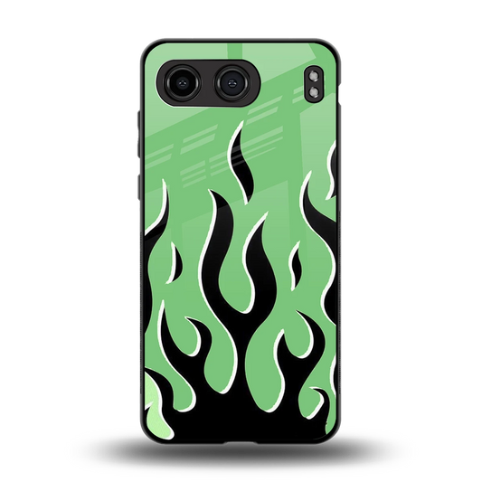 Y2K Retro Green Flames back phone cover | glass case for oneplus nord 4