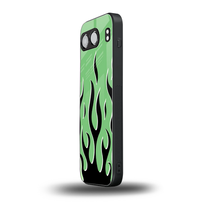 Y2K Retro Green Flames oneplus nord 4 mobile cover | shockproof glass phone case