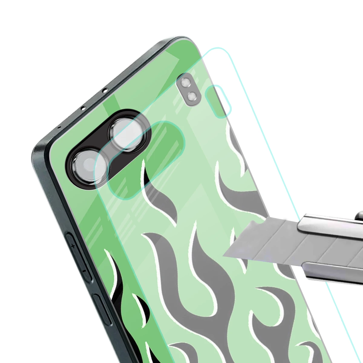 Y2K Retro Green Flames stylish phone case for oneplus nord 4 | glossy glass and slim fit