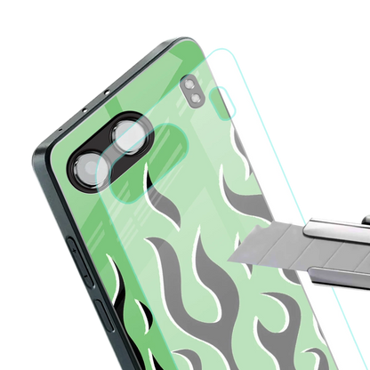 Y2K Retro Green Flames stylish phone case for oneplus nord 4 | glossy glass and slim fit