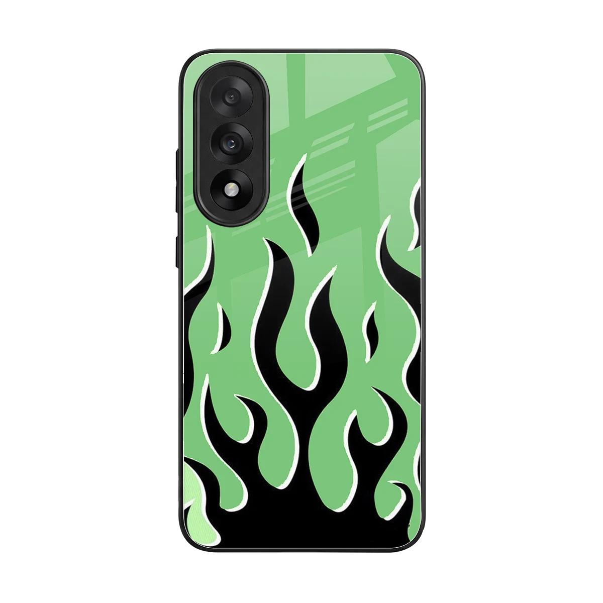 Y2K Retro Green Flames back phone cover | glass case for oneplus nord 5